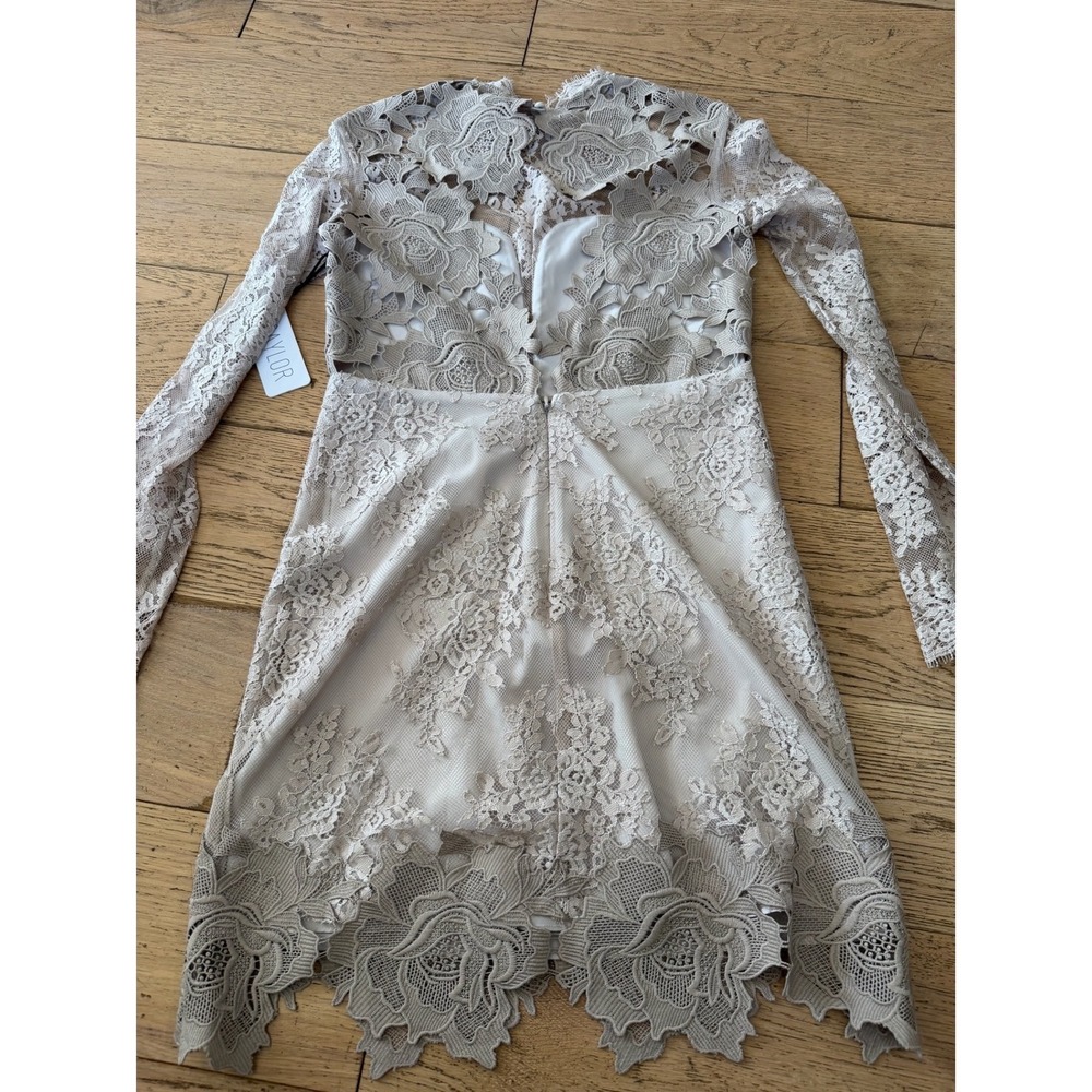 SAYLOR Leondra Nude Lace Mini Dress Long Sleeve Scalloped Hem Small NWT (513) - Picture 6 of 13
